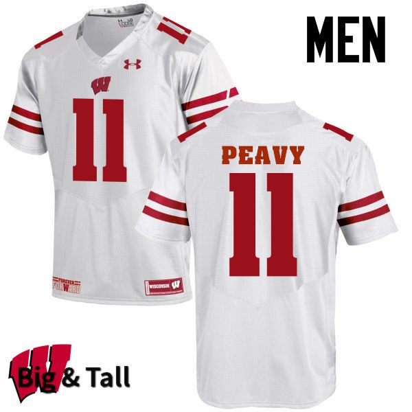 Wisconsin Badgers Men's #11 Jazz Peavy NCAA Under Armour Authentic White Big & Tall College Stitched Football Jersey VZ40N18RO